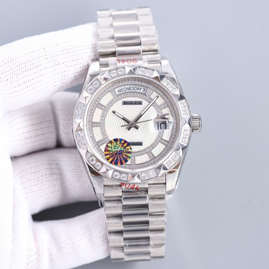 Rolex-DayDate 128239 36mm SS/SS Diamond/White Dial LZ V3 VR3255(Gain Weight)
