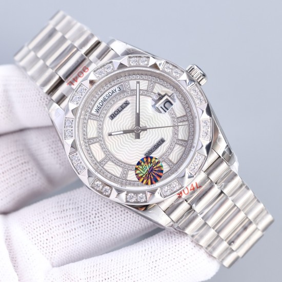 Rolex-DayDate 128239 36mm SS/SS Diamond/White Dial LZ V3 VR3255(Gain Weight)