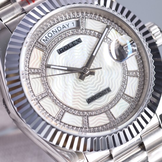 Rolex-DayDate 128239 36mm SS/SS Diamond/White Dial LZ V3 VR3255(Gain Weight)