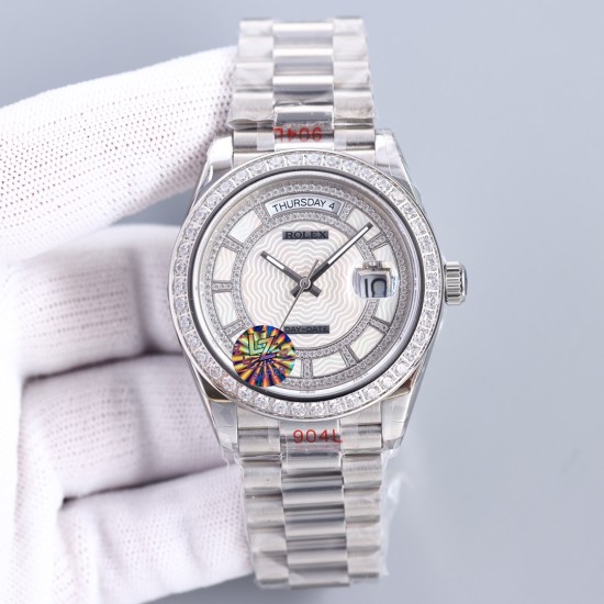 Rolex-DayDate 128239 36mm SS/SS Diamond/White Dial LZ V3 VR3255(Gain Weight)