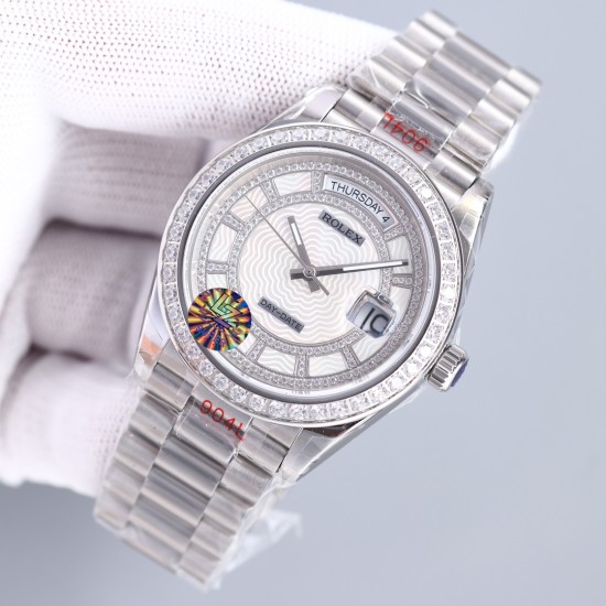 Rolex-DayDate 128239 36mm SS/SS Diamond/White Dial LZ V3 VR3255(Gain Weight)
