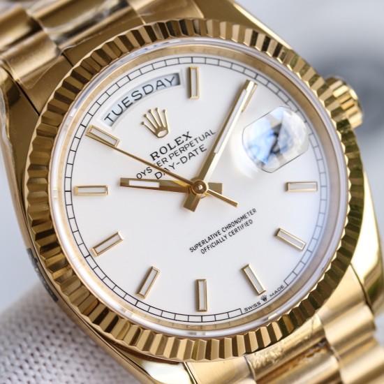 Rolex-DayDate 128238 36mm YG/YG White/Stk BJ A2836(Gain Weight)