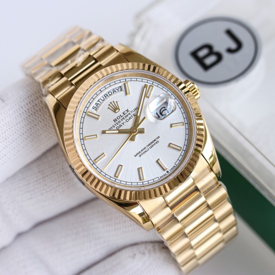 Rolex-DayDate 128238 36mm YG/YG White/Stk BJ A2836(Gain Weight)