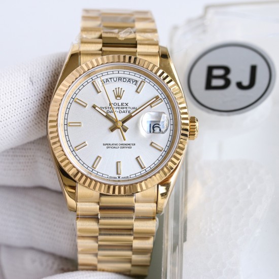 Rolex-DayDate 128238 36mm YG/YG White/Stk BJ A2836(Gain Weight)