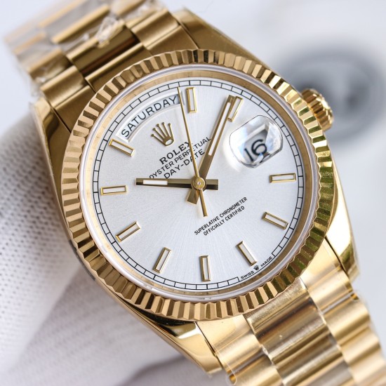 Rolex-DayDate 128238 36mm YG/YG White/Stk BJ A2836(Gain Weight)