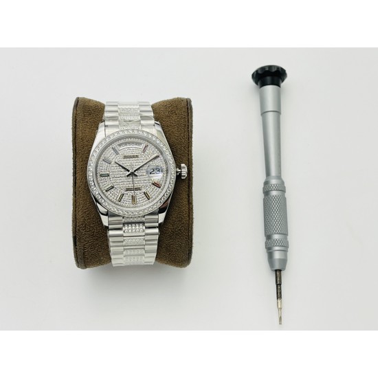 Rolex-DayDate 36mm SS/SS Dia Pres Diamond Dial VRS A2836