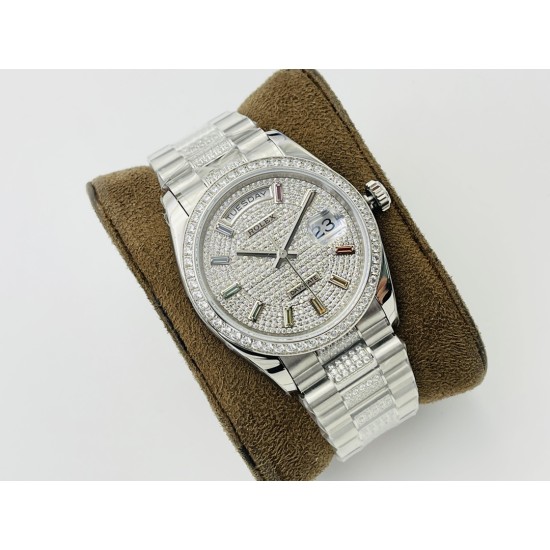 Rolex-DayDate 36mm SS/SS Dia Pres Diamond Dial VRS A2836