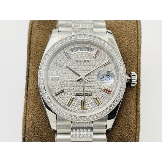 Rolex-DayDate 36mm SS/SS Dia Pres Diamond Dial VRS A2836