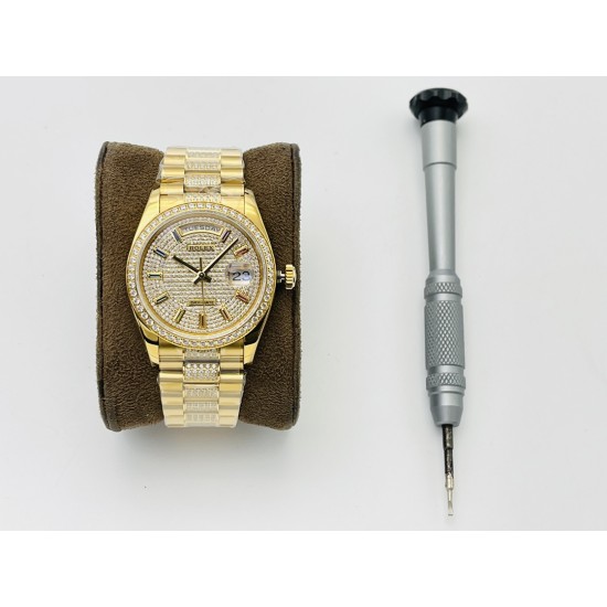 Rolex-DayDate 36mm YG/YG Dia Pres Diamond Dial VRS A2836