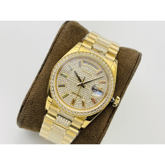 Rolex-DayDate 36mm YG/YG Dia Pres Diamond Dial VRS A2836