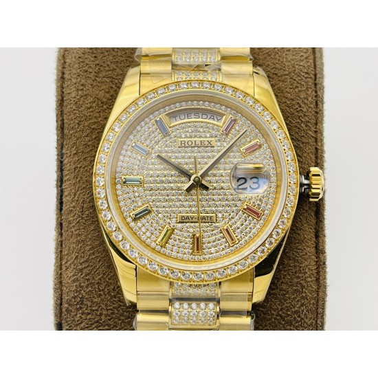 Rolex-DayDate 36mm YG/YG Dia Pres Diamond Dial VRS A2836