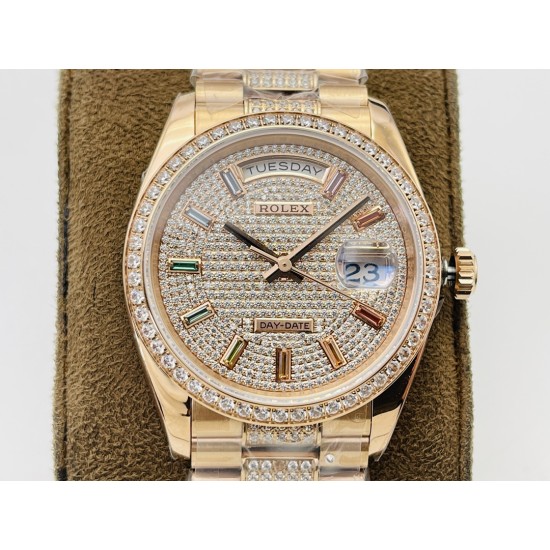 Rolex-DayDate 36mm RG/RG Dia Pres Diamond Dial VRS A2836