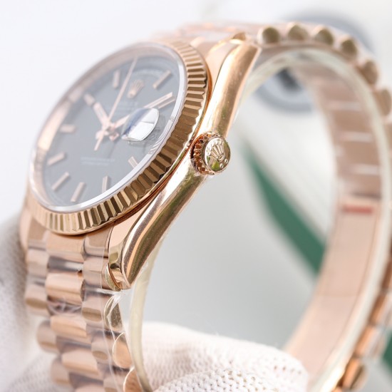 Rolex-DayDate 128238 36mm RG/RG Black/Stk BJ A2836(Gain Weight)