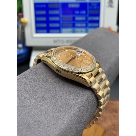 Rolex-DayDate 36mm Dia Pres YG/YG Gold Diam EWF A3255 Mod