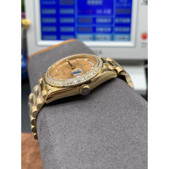 Rolex-DayDate 36mm Dia Pres YG/YG Gold Diam EWF A3255 Mod