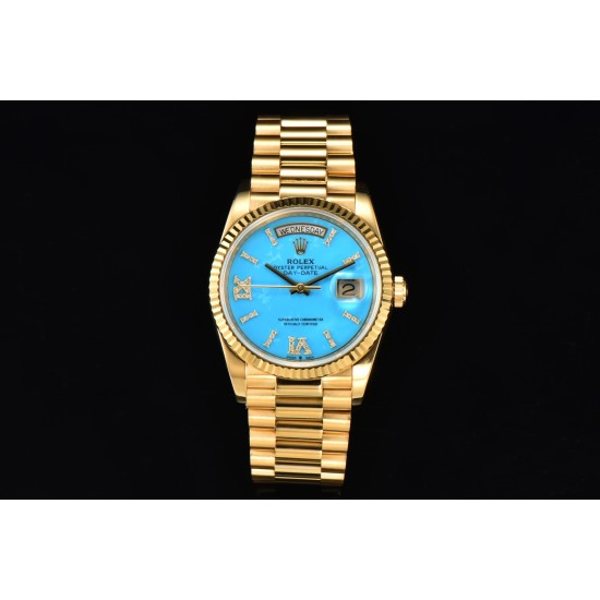 Rolex-DayDate 128238 36mm YG/YG Turquoise/Dia CS A2836(Gain Weight)