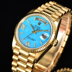 Rolex-DayDate 128238 36mm YG/YG Turquoise/Dia CS A2836(Gain Weight)