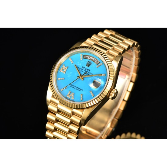 Rolex-DayDate 128238 36mm YG/YG Turquoise/Dia CS A2836(Gain Weight)