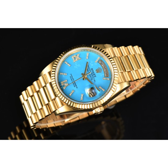 Rolex-DayDate 128238 36mm YG/YG Turquoise/Dia CS A2836(Gain Weight)