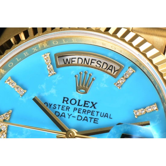 Rolex-DayDate 128238 36mm YG/YG Turquoise/Dia CS A2836(Gain Weight)
