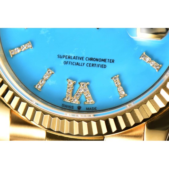 Rolex-DayDate 128238 36mm YG/YG Turquoise/Dia CS A2836(Gain Weight)