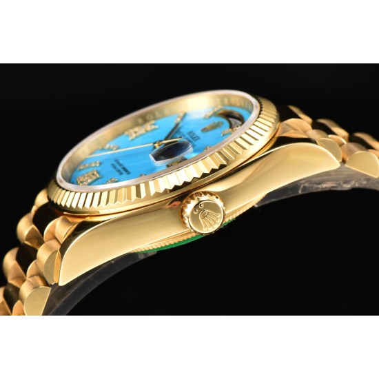Rolex-DayDate 128238 36mm YG/YG Turquoise/Dia CS A2836(Gain Weight)