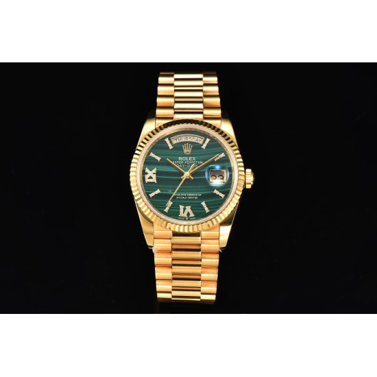 Rolex-DayDate 36mm YG/YG Flt Pres Malachite Dial CSF A2836