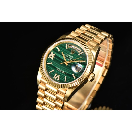 Rolex-DayDate 36mm YG/YG Flt Pres Malachite Dial CSF A2836