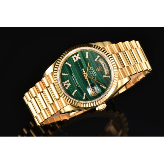 Rolex-DayDate 36mm YG/YG Flt Pres Malachite Dial CSF A2836