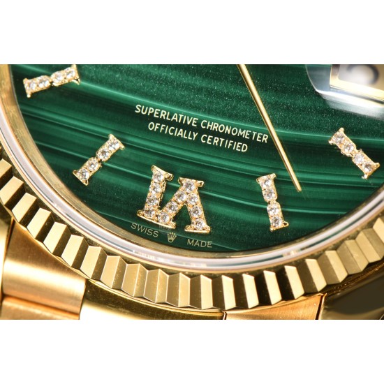 Rolex-DayDate 36mm YG/YG Flt Pres Malachite Dial CSF A2836