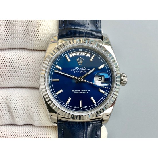 Rolex-DayDate 36mm Flt Pres SS/LE Blue Stk EWF A2836