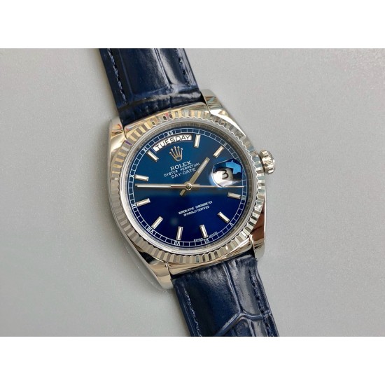Rolex-DayDate 36mm Flt Pres SS/LE Blue Stk EWF A2836