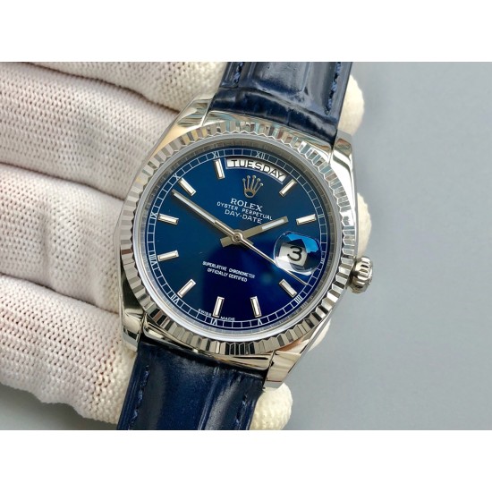 Rolex-DayDate 36mm Flt Pres SS/LE Blue Stk EWF A2836