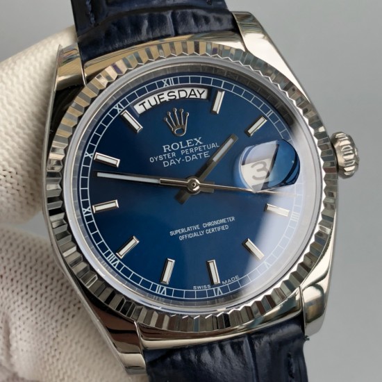 Rolex-DayDate 36mm Flt Pres SS/LE Blue Stk EWF A2836