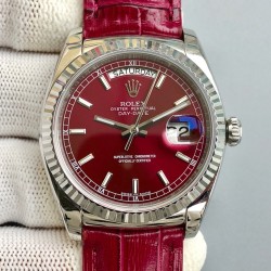 Rolex-DayDate 36mm Flt Pres SS/LE Red Dial Stk EWF A2836
