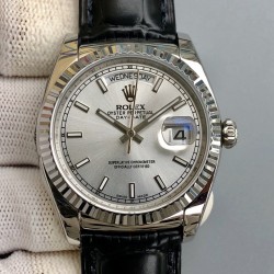 Rolex-DayDate 36mm Flt Pres SS/LE Silver Stk EWF A2836
