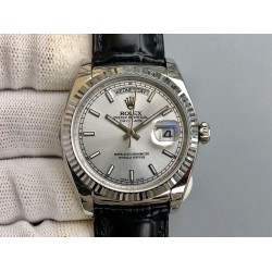 Rolex-DayDate 36mm Flt Pres SS/LE Silver Stk EWF A2836