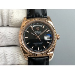 Rolex-DayDate 36mm Flt Pres RG/LE Black Stk EWF A2836