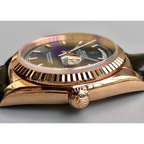 Rolex-DayDate 36mm Flt Pres RG/LE Black Stk EWF A2836