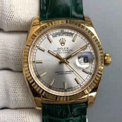 Rolex-DayDate 36mm Flt Pres YG/LE Silver Dial Stk EWF A2836