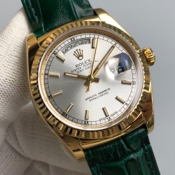 Rolex-DayDate 36mm Flt Pres YG/LE Silver Dial Stk EWF A2836