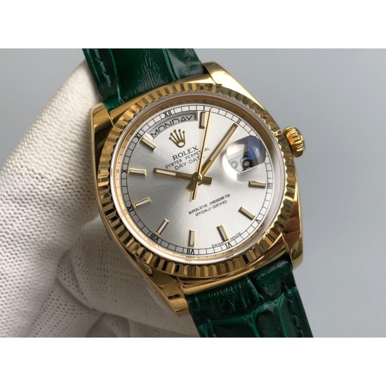 Rolex-DayDate 36mm Flt Pres YG/LE Silver Dial Stk EWF A2836