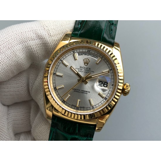 Rolex-DayDate 36mm Flt Pres YG/LE Silver Dial Stk EWF A2836