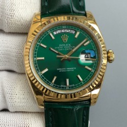 Rolex-DayDate 36mm Flt Pres YG/LE Green Dial Stk EWF A2836