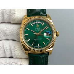 Rolex-DayDate 36mm Flt Pres YG/LE Green Dial Stk EWF A2836