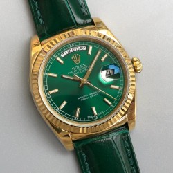 Rolex-DayDate 36mm Flt Pres YG/LE Green Dial Stk EWF A2836