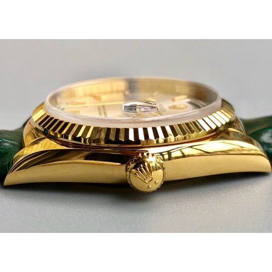 Rolex-DayDate 36mm Flt Pres YG/LE Green Dial Stk EWF A2836