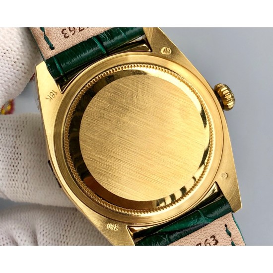 Rolex-DayDate 36mm Flt Pres YG/LE Green Dial Stk EWF A2836