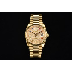 Rolex-DayDate 128238 36mm YG/YG Diamond/Dia Rainbow STK CSF VR3255