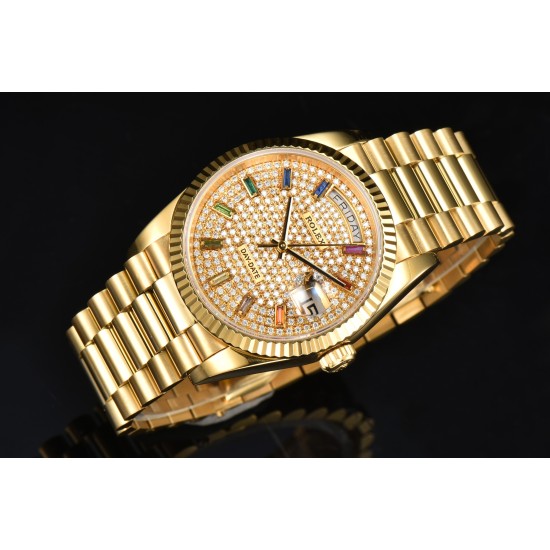 Rolex-DayDate 128238 36mm YG/YG Diamond/Dia Rainbow STK CSF VR3255